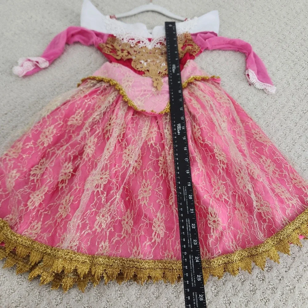 3T Kids Pink Gold Lace Princess Gown Costume Dress Long Sleeve size 100